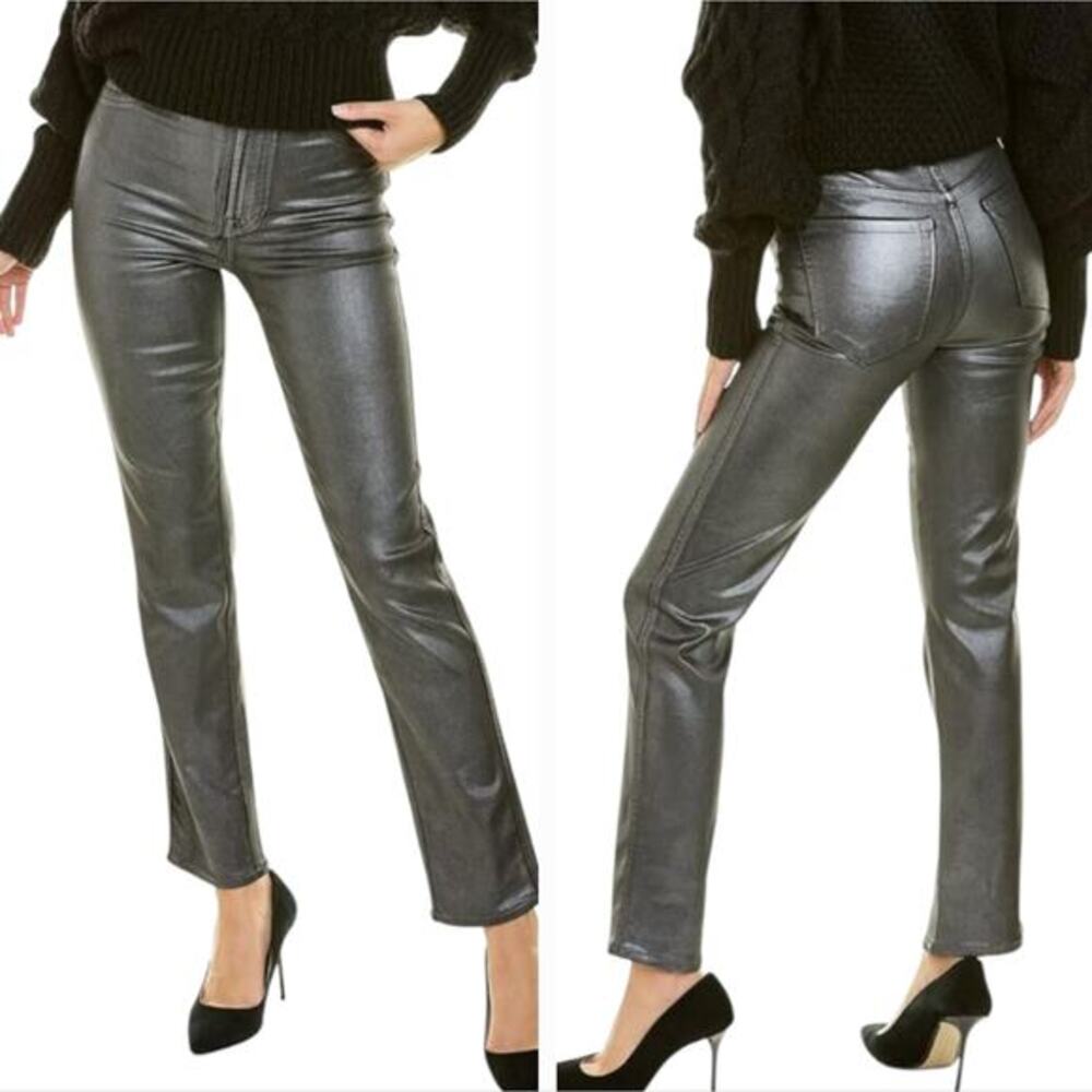 WHBM Coated Metallic Silver Coated Jeans Straight Leg Modern Casual‎ Pants